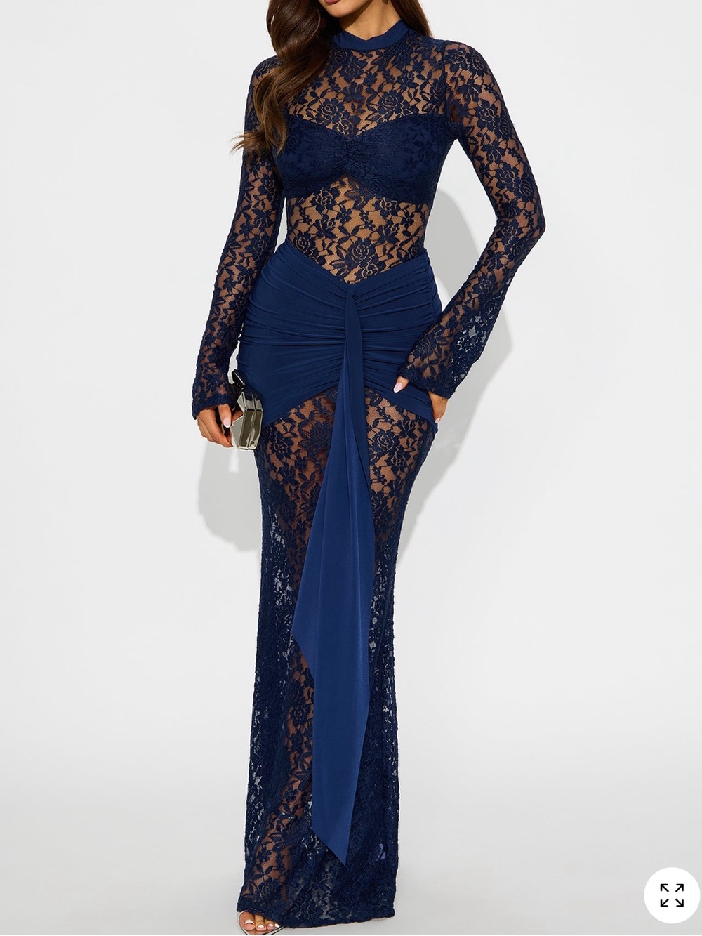 NWT Fashion Nova Scandalous Slip Lace Maxi Dress Navy Size M